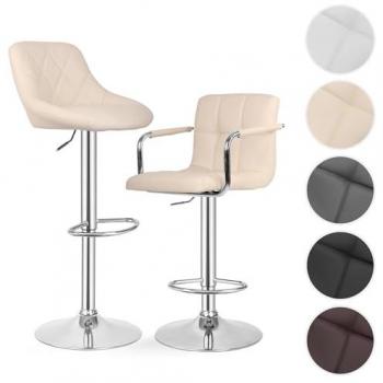 Juego de 2 Taburetes Acolchados Ajustables - Sillas de Bar con Reposapiés, Reposabrazos, Cuero Sintético, Base de Acero Cromado, Giro 360°, Varios Colores