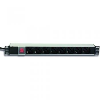 Multipresa Rack 19'' 1U, 8 Salidas Schuko/UNEL, Cable C20 3m con Interruptor