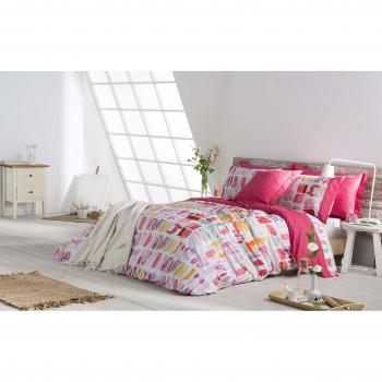 Funda Nórdica NAF NAF LILLE de Algodón 144 Hilos Azul/Naranja/Verde 140x200cm + Funda de Almohada Estampada Naf Naf