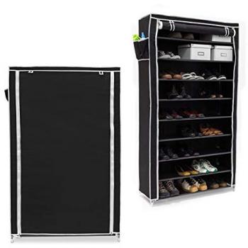 Zapatero Vertical Relaxdays Valentin - Set de 2, 161x88x30 cm, 10 Estantes para 45 Pares de Zapatos, Cubierta con Cremallera, Negro
