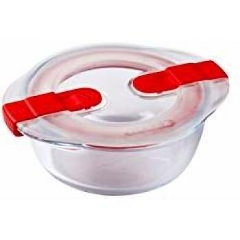 Plato Horno Redondo Pyrex Cook & Heat 14x12 cm con Tapa y Válvula de Vapor, Vidrio Ultra Resistente, 100% Saludable, Garantía 10 años