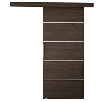 Puerta Corredera Jyrun 70 III con Manijas de Aluminio y Sistema de Auto-Cierre, Diseño con Rayas Horizontales
