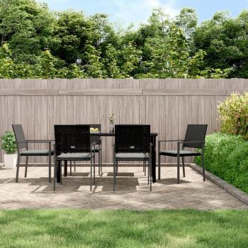 7-Piece Garden Dining Set with Cushions in Poly Rattan and Steel