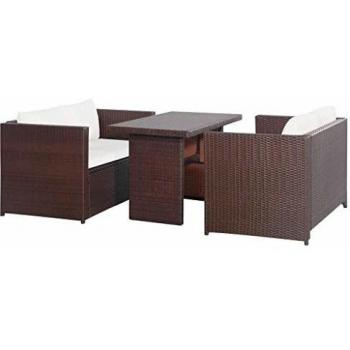 3-Piece Brown Poly Rattan Bistro Set with Cushions