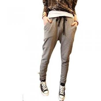 Mujeres Harén Pantalones Elástico Yoga Jogging Deportes Pantalones Ocio Casual Pantalones Gris Oscuro EU XL