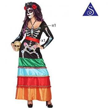 Disfraz de Esqueleto Multicolor para Adultos XS/S (2 Unidades) y Disfraz de Catrina Multicolor para Mujer
