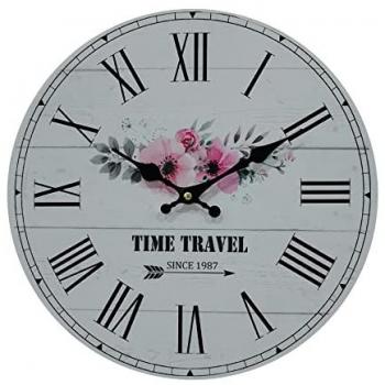 Reloj de Pared Shabby Blanco con Motivo Floral para Salón y Cocina