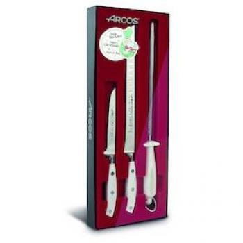 Arcos 807500 Set de Deshuesador, Jamonero y Chaira, Acero Inoxidable, Blanco, 50x20x5 cm, 3 Unidades
