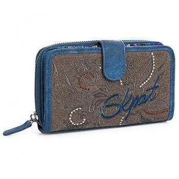 SKPAT - Cartera Grande de Mujer. Billetero Monedero. Tarjetas Billetes y Monedas. Lona Estampada y Bordada. Caja para diseño Elegante. Calidad Marca y Moda. 95616, Color Azul