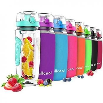 willceal Botella de Agua con Tapa para infusiones de Frutas, Resistente, con diseño a Prueba de Fugas, tamaño Grande, Ideal para Llevar Cuando Haces Deportes, para IR a Acampar
