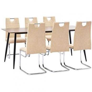vidaXL Juego Comedor 7 Piezas de Cuero Sintético Mobiliario Decoración Interior Casa Hogar Robusto Duradero Resistente Funcional Práctico Útil Crema