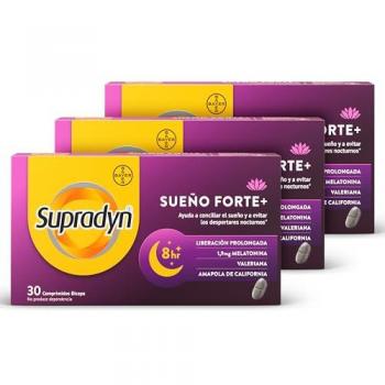 Supradyn Sueño Forte+ 30 Comprimidos, suplemento vitamínico para el sueño, contiene melatonina y vitaminas B6 y B12, ayuda a regular el ciclo del sueño, presenta una fórmula avanzada para mejorar la calidad