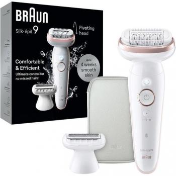 Braun Silk-épil 9-030, Depiladora con cabezal giratorio para depilación fácil y suave, impermeable, piel duradera, afeitadora y cortacésped incluidos