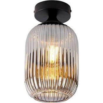 Lámpara de Techo Art Déco Negra con Cristal Ahumado - Banci, E27, Adecuada para LED, Máx. 25W