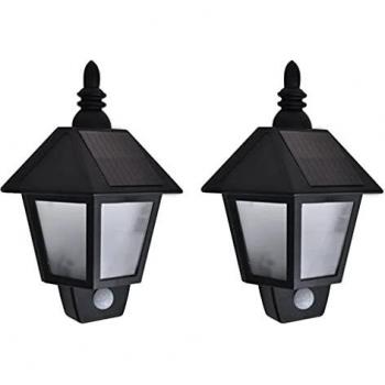 vidaXL Solar Wall Lamps with Motion Sensor - 2 pcs, Black