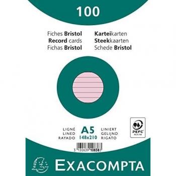 Fichas de Cartulina Bristol Exacompta A5 Rayadas 205 g/m² Rosa