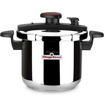 MAGEFESA ASTRA Olla a presión super rápida de fácil uso, acero inoxidable 18/10, apta para todo tipo de cocinas, inducción total.5 sistemas de seguridad, fondo termo difusor IMPACT BONDED BOTTOM.