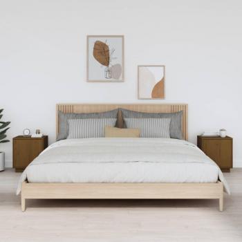 Mesita de noche 2 piezas madera maciza de pino color marrón miel 40x34x45 cm