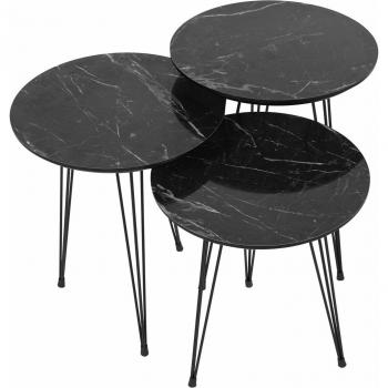 Set de 3 mesas de café efecto mármol negro - Metal y MDF