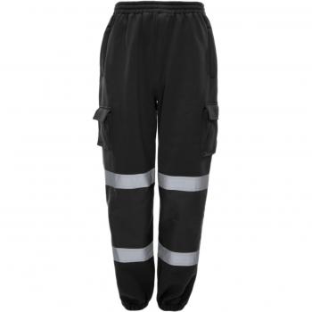 MYSHOESTORE® Hi Viz Vis Pantalones alta visibilidad combate Cargo cepillo de grosor forro polar pantalones cinta reflectante seguridad trabajo desgaste cintura elástica de deporte sudor Jog pantalones de chándal multicolor Black / 2 Band XX-Large
