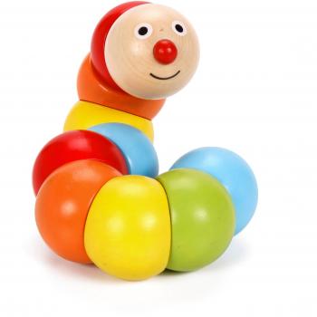 Sonajero de Oruga Clásico de Madera - Juguete Flexible y Colorido para Bebés, Desarrolla Habilidades Motoras Finas y Reconocimiento de Colores, 25 cm, A partir de 1 Año