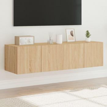 Mueble de TV de pared con luces LED, 2 unidades, dimensiones 60x35x31 cm, color roble Sonoma, diseño moderno para salón