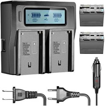 Neewer PowerSmart - Batería de Ion de Litio para Sony NP-F970, NP-F970, NP-F960, NP-F975, NP-F570, NP-F750, NP-F770 y LCD, Doble Cargador, CN160, FW568, F100, F200 y FW700