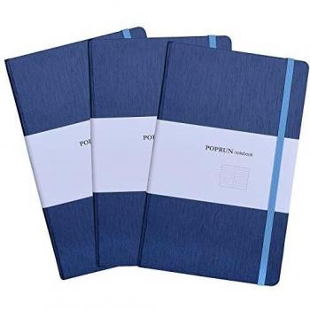 POPRUN Cuaderno/Libreta a Rayas A5 Tapa Dura - Papel 80 gsm, 192 páginas, 21 x 13 cm, Azul