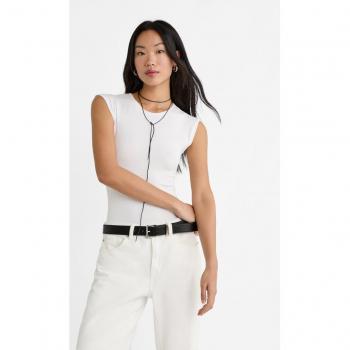 Stradivarius White Mini Sleeve Bodysuit XL