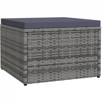 Gray Poly Rattan Outdoor Footstool with Cushion