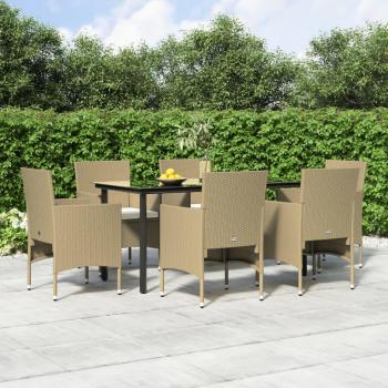7-Piece Garden Dining Set with Beige and Black Cushions