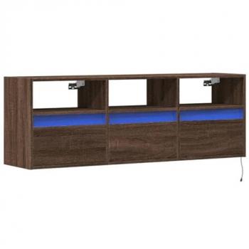 Mueble de TV de pared con luces LED marrón roble 130x31x45 cm