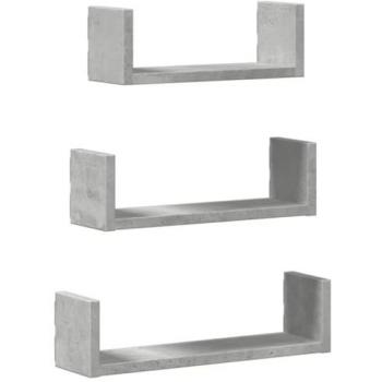 Estante de Pared Flotante 3 Unidades Madera de Ingeniería Gris Hormigón