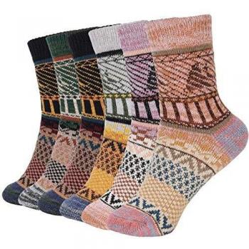 Bearbro Calcetines de Lana,6 Pares Calcetines Mujer Calcetines de Lana Cálidos de Confort Casual de Mujer de Invierno Vintage Calcetines de Lana