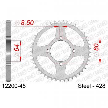 Corona de Acero AFAM 428, 45 Dientes para motos SYM XS 125 K / Yamaha RD / YBR 125