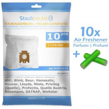 SET - 10 AMBIENTADORES + 10 BOLSAS PARA ASPIRADORAS MIELE: S5261 Revolution 5000, S5280, S5311, S636, S712, S718-1, S744, S638, S712-1, S7210, S745, S644, S714, S724