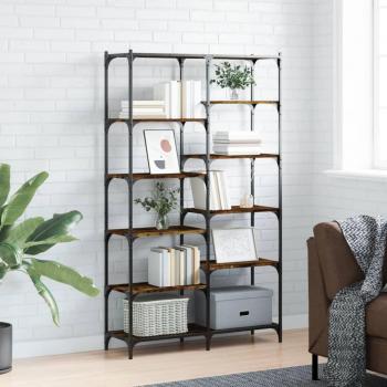 Estantería de hierro y madera de ingeniería 100x32x170 cm en Negro, Roble ahumado y Gris sonoma - Mueble de Almacenaje para Oficina, Estudio y Dormitorio