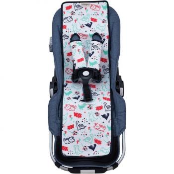 Colchoneta Suave para Cochecito Gemelar con Arnés a Conjunto de Jyoko - Colchoneta para silla de paseo gemelar, diseño Dino Party, suave, incluye arnés de seguridad