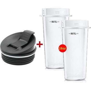 Tazas de 16 oz con tapas Sip N Seal - Piezas de repuesto para licuadoras Nutri Ninja Auto-iQ y Duo (2 unidades)