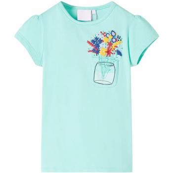 Camiseta Infantil de Manga Corta con Estampado de Flores en Color Menta Claro Talla 92