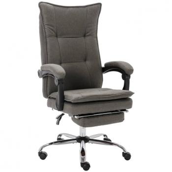 Silla de oficina ergonómica de tela gris con respaldo alto, asiento acolchado, ajuste de altura y base giratoria