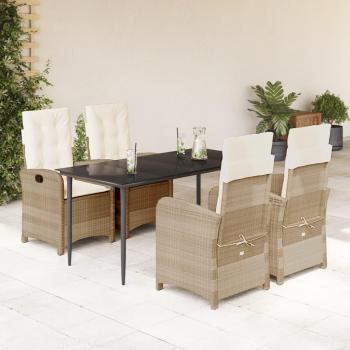 5-Piece Beige Poly Rattan Garden Dining Set with Cushions