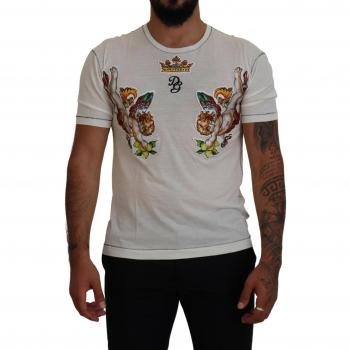Dolce & Gabbana White Printed Short Sleeves Men T-shirt - IT44 | XS, Elegant White Tee Cotton-Silk Blend, Size: XS