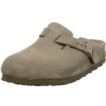 Birkenstock Boston Suede Clogs for Women - Faded Khaki, Size 36