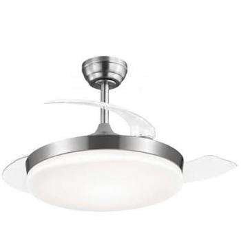 Ventilador de Techo Mini Malta Níquel con Aspas Retráctiles, Motor DC, Luz LED Regulable, Control por APP y Mando a Distancia de 6 Velocidades - Ø40cm