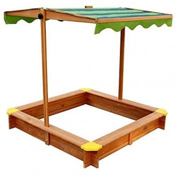 Arenero Infantil AXI Lily de Madera con Techo Ajustable, Incluye Funda y Tela de Base, Color Marrón y Verde, Dimensiones 118 x 118 cm