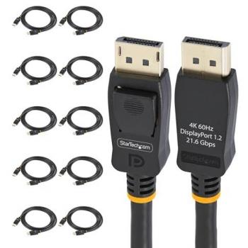 Cable DisplayPort 1.2 VESA Certificado de 2m - Paquete de 10 Unidades - Cable DP a DP 4K 60Hz con Conectores Latching