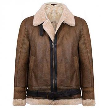 Vintage Brown Sheepskin Aviator Jacket - KANSAS - Size 4XL
