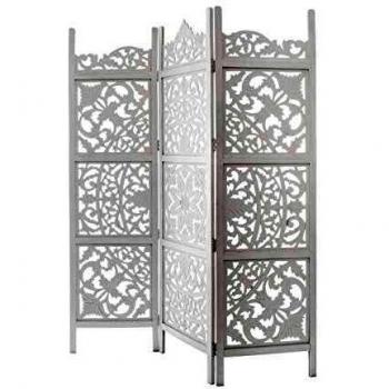 Biombo de Madera Efecto Blanqueado 'Terre' - 153 x 183 cm - Mango Blanco