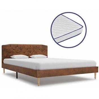 vidaXL Cama con Colchón Viscoelástico Piel Ante Sintética 140x200cm Tapizada Mobiliario Somieres Diseño Discreto Elegante Estructura Robusta Duradera